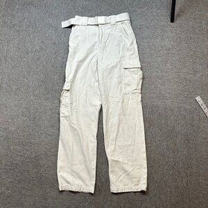 TNA Aritzia Cream White Cargo Straight Leg Pants Belted Size Womens Small